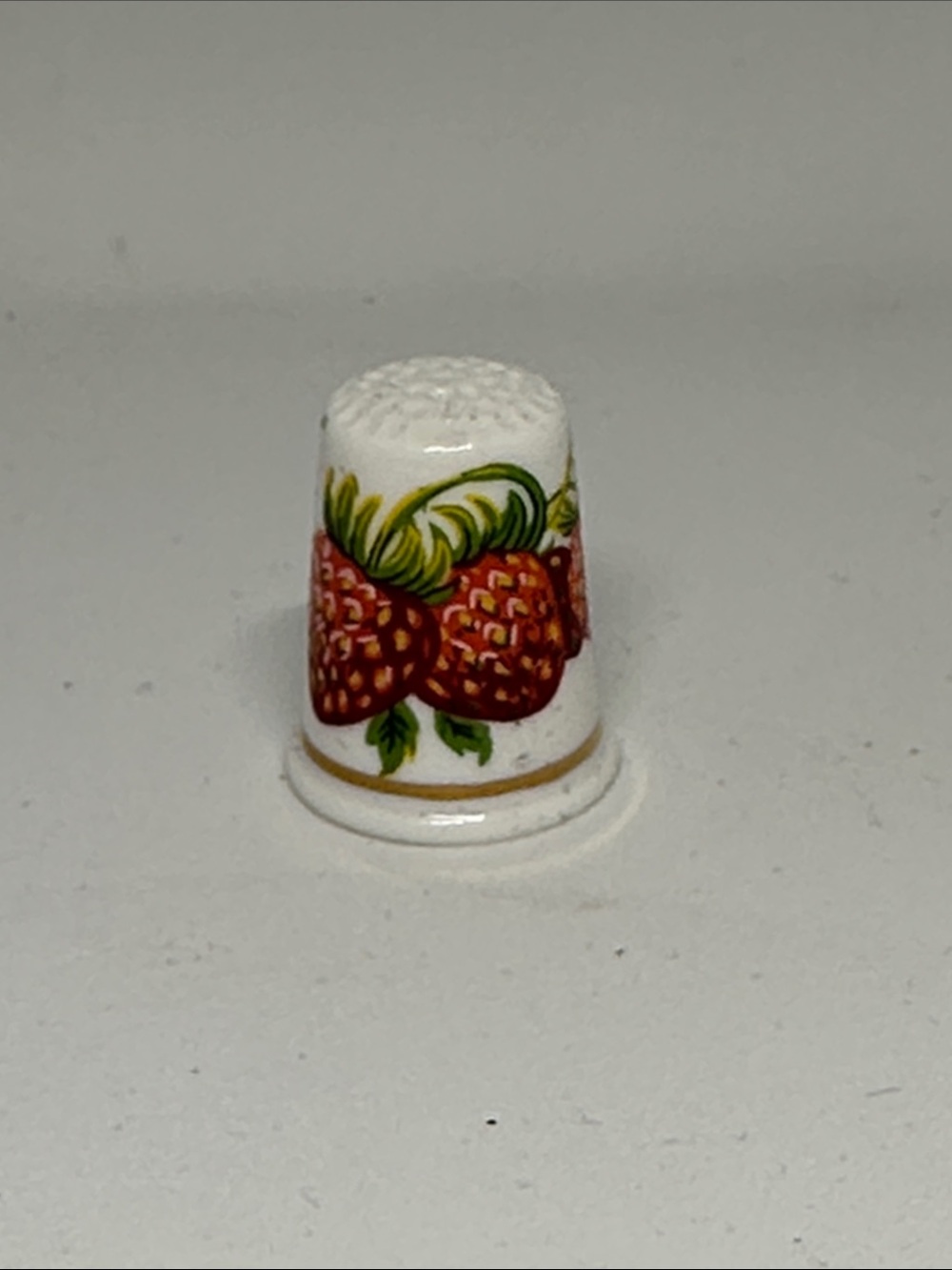 Hand-Painted Strawberry Ceramic Thimble - White and Red